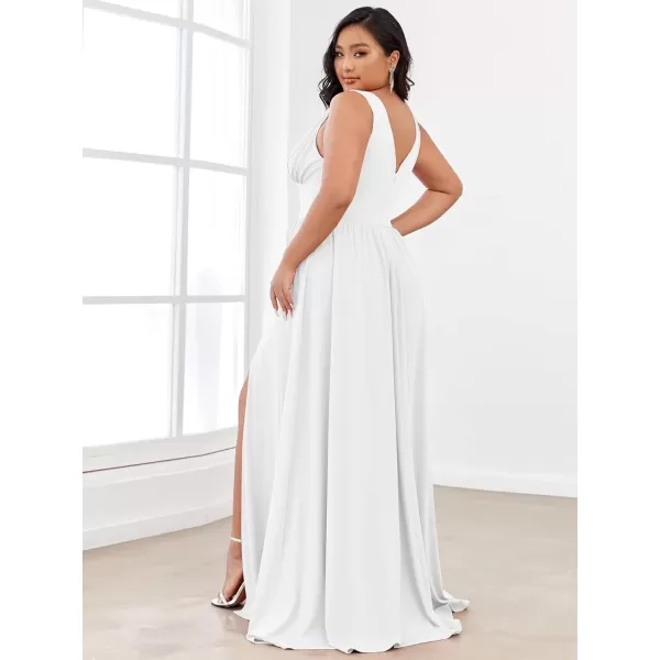 imageEverPretty Summer Maxi High Slit Pleated Sleeveless Plus Size Formal Dresses for Curvy Women 0168BDA1White