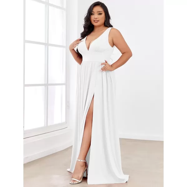 imageEverPretty Summer Maxi High Slit Pleated Sleeveless Plus Size Formal Dresses for Curvy Women 0168BDA1White