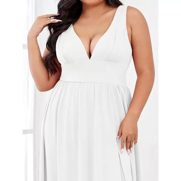 imageEverPretty Summer Maxi High Slit Pleated Sleeveless Plus Size Formal Dresses for Curvy Women 0168BDA1White