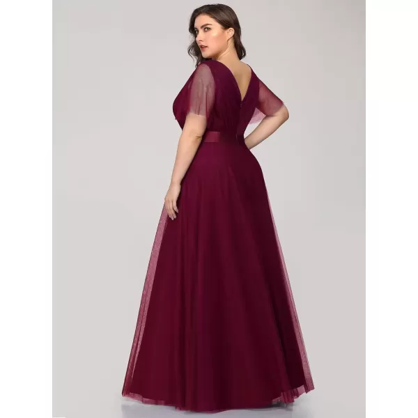 imageEverPretty Womens Double VNeck Empire Waist Front Wrap Plus Size Evening Dress 07962Burgundy