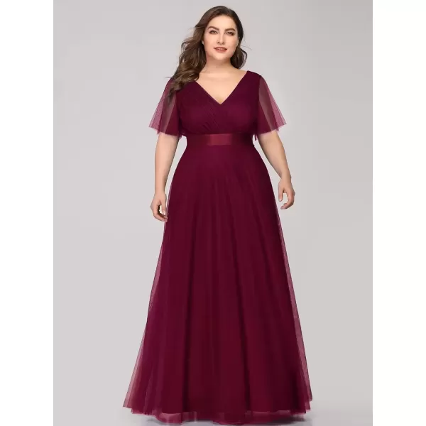 imageEverPretty Womens Double VNeck Empire Waist Front Wrap Plus Size Evening Dress 07962Burgundy