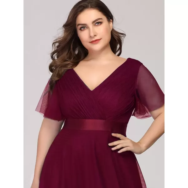 imageEverPretty Womens Double VNeck Empire Waist Front Wrap Plus Size Evening Dress 07962Burgundy