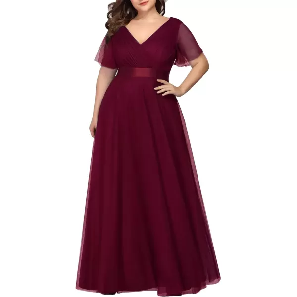 imageEverPretty Womens Double VNeck Empire Waist Front Wrap Plus Size Evening Dress 07962Burgundy