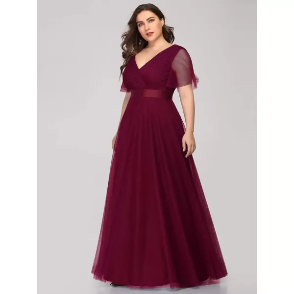 imageEverPretty Womens Double VNeck Empire Waist Front Wrap Plus Size Evening Dress 07962Burgundy