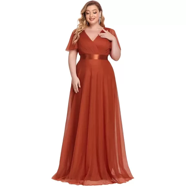 imageEverPretty Womens Double VNeck Empire Waist Front Wrap Plus Size Evening Dress 07962Burnt Orange