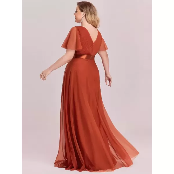 imageEverPretty Womens Double VNeck Empire Waist Front Wrap Plus Size Evening Dress 07962Burnt Orange