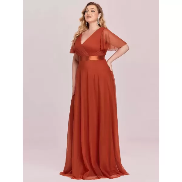 imageEverPretty Womens Double VNeck Empire Waist Front Wrap Plus Size Evening Dress 07962Burnt Orange