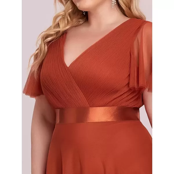 imageEverPretty Womens Double VNeck Empire Waist Front Wrap Plus Size Evening Dress 07962Burnt Orange