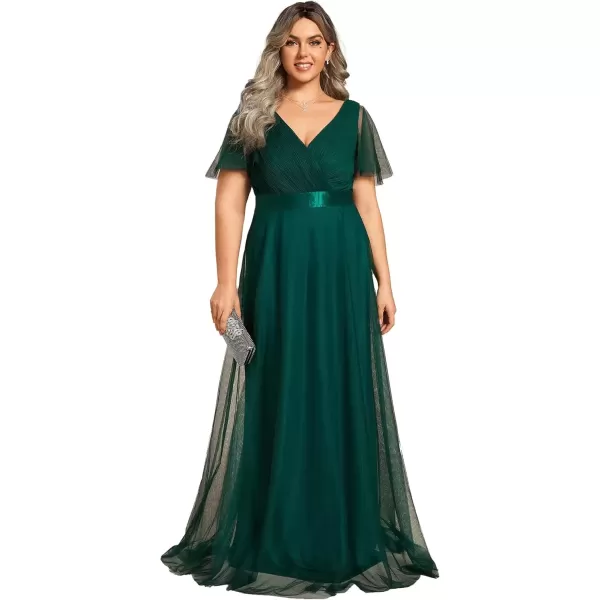 imageEverPretty Womens Double VNeck Empire Waist Front Wrap Plus Size Evening Dress 07962Dark Green