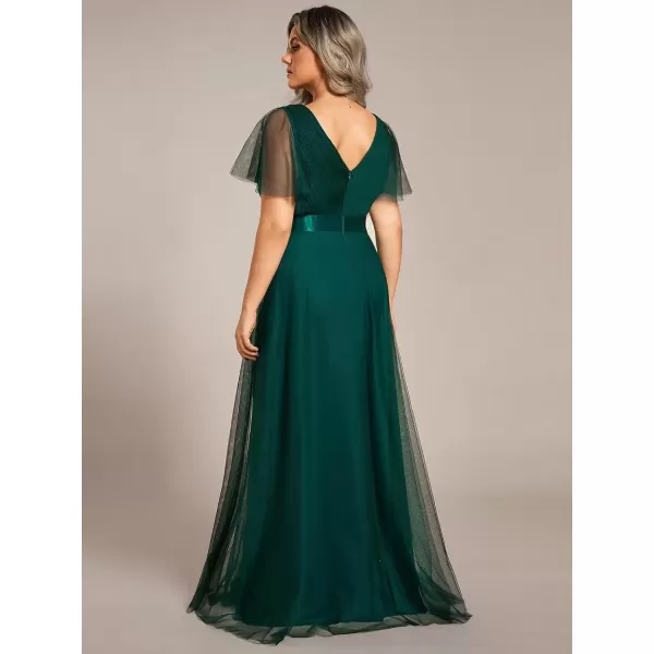 imageEverPretty Womens Double VNeck Empire Waist Front Wrap Plus Size Evening Dress 07962Dark Green