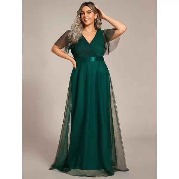 imageEverPretty Womens Double VNeck Empire Waist Front Wrap Plus Size Evening Dress 07962Dark Green