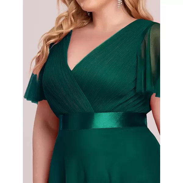 imageEverPretty Womens Double VNeck Empire Waist Front Wrap Plus Size Evening Dress 07962Dark Green