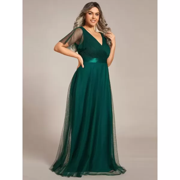 imageEverPretty Womens Double VNeck Empire Waist Front Wrap Plus Size Evening Dress 07962Dark Green