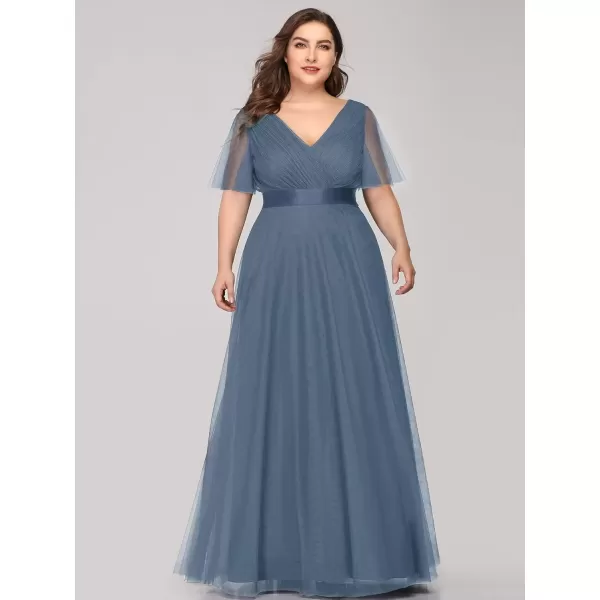 imageEverPretty Womens Double VNeck Empire Waist Front Wrap Plus Size Evening Dress 07962Dusty Blue