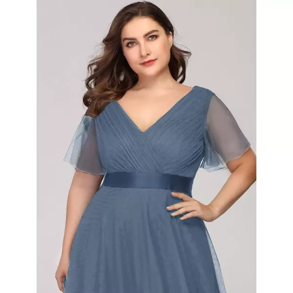 imageEverPretty Womens Double VNeck Empire Waist Front Wrap Plus Size Evening Dress 07962Dusty Blue