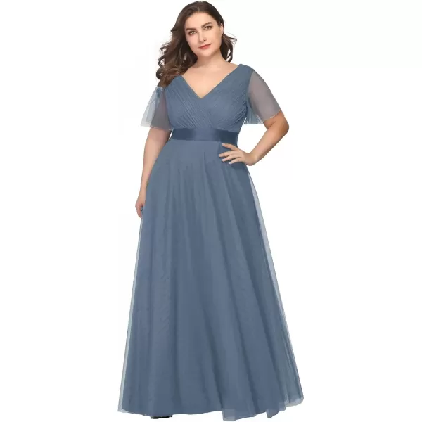 imageEverPretty Womens Double VNeck Empire Waist Front Wrap Plus Size Evening Dress 07962Dusty Blue