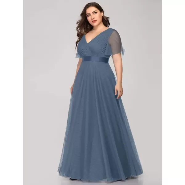 imageEverPretty Womens Double VNeck Empire Waist Front Wrap Plus Size Evening Dress 07962Dusty Blue