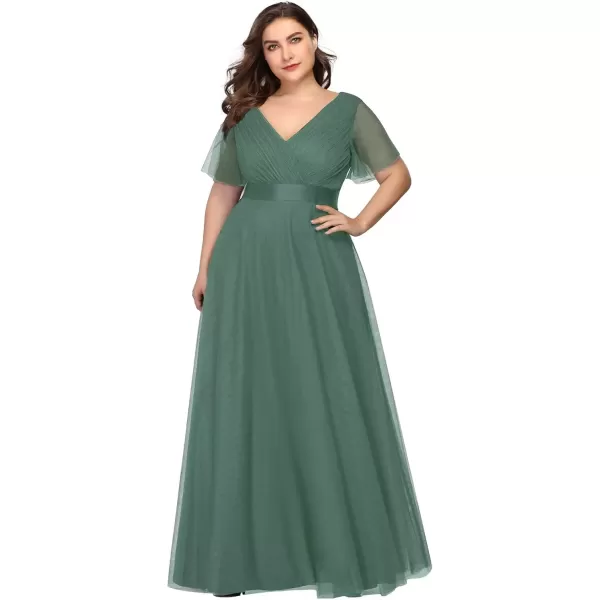 imageEverPretty Womens Double VNeck Empire Waist Front Wrap Plus Size Evening Dress 07962Green