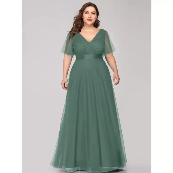 imageEverPretty Womens Double VNeck Empire Waist Front Wrap Plus Size Evening Dress 07962Green