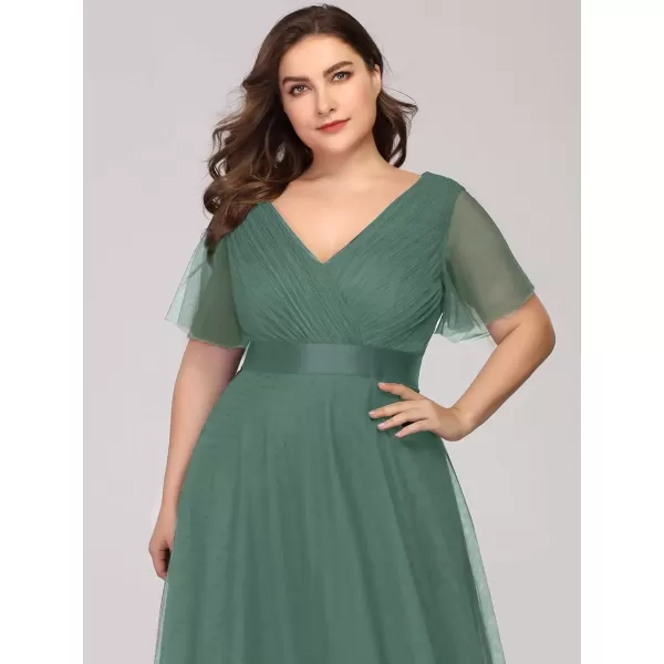 imageEverPretty Womens Double VNeck Empire Waist Front Wrap Plus Size Evening Dress 07962Green