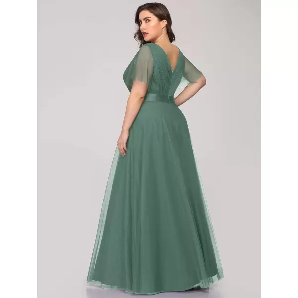 imageEverPretty Womens Double VNeck Empire Waist Front Wrap Plus Size Evening Dress 07962Green