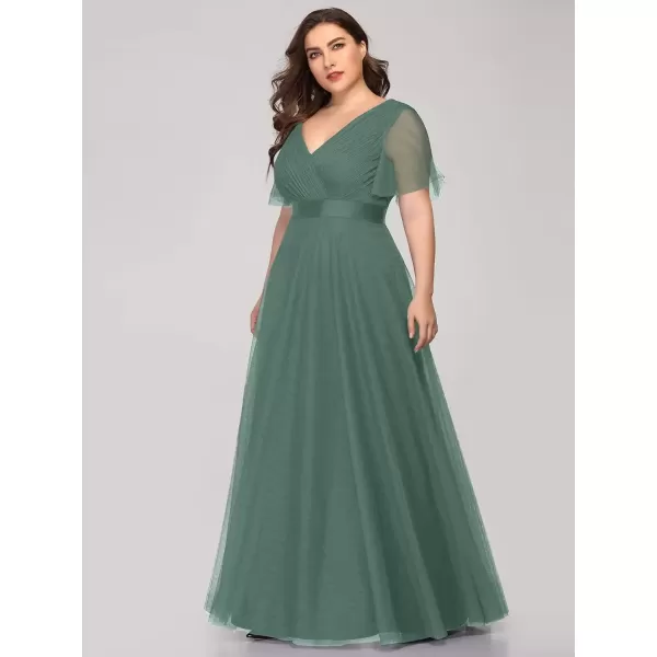 imageEverPretty Womens Double VNeck Empire Waist Front Wrap Plus Size Evening Dress 07962Green