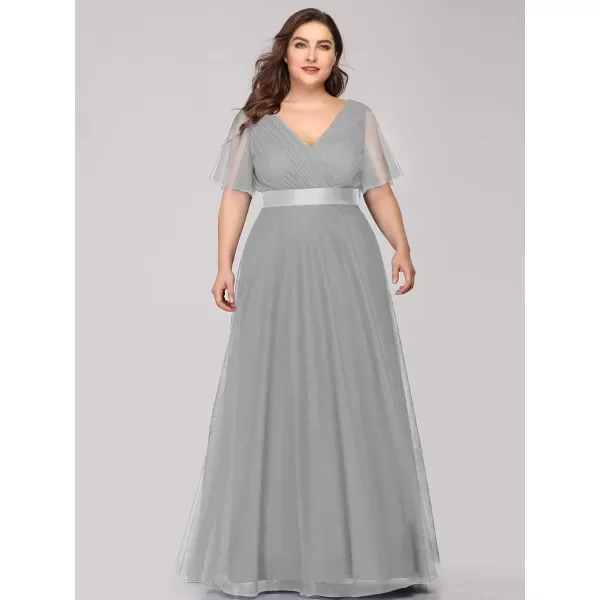 imageEverPretty Womens Double VNeck Empire Waist Front Wrap Plus Size Evening Dress 07962Grey