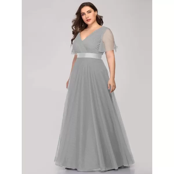 imageEverPretty Womens Double VNeck Empire Waist Front Wrap Plus Size Evening Dress 07962Grey