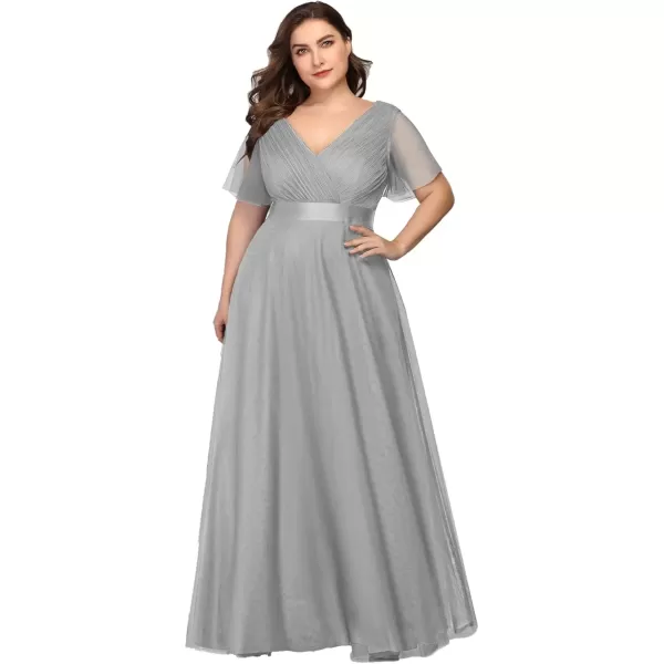 imageEverPretty Womens Double VNeck Empire Waist Front Wrap Plus Size Evening Dress 07962Grey