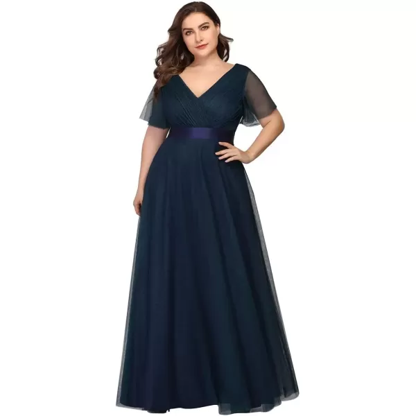 imageEverPretty Womens Double VNeck Empire Waist Front Wrap Plus Size Evening Dress 07962Navy Blue