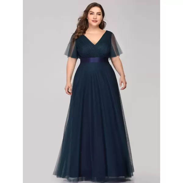 imageEverPretty Womens Double VNeck Empire Waist Front Wrap Plus Size Evening Dress 07962Navy Blue