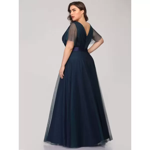 imageEverPretty Womens Double VNeck Empire Waist Front Wrap Plus Size Evening Dress 07962Navy Blue