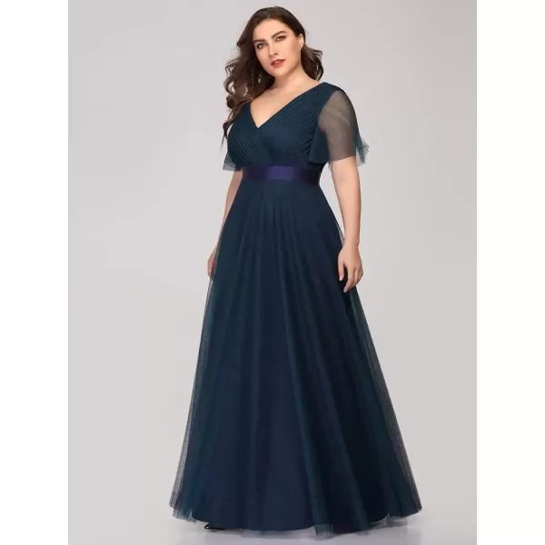 imageEverPretty Womens Double VNeck Empire Waist Front Wrap Plus Size Evening Dress 07962Navy Blue