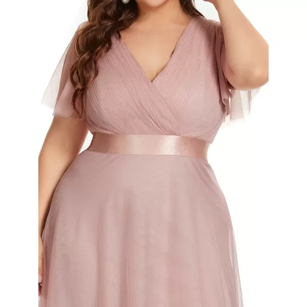 imageEverPretty Womens Double VNeck Empire Waist Front Wrap Plus Size Evening Dress 07962Pink