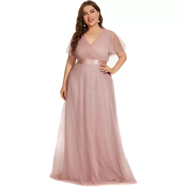 imageEverPretty Womens Double VNeck Empire Waist Front Wrap Plus Size Evening Dress 07962Pink