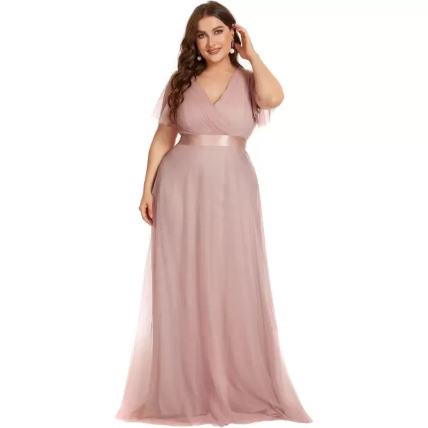 imageEverPretty Womens Double VNeck Empire Waist Front Wrap Plus Size Evening Dress 07962Pink