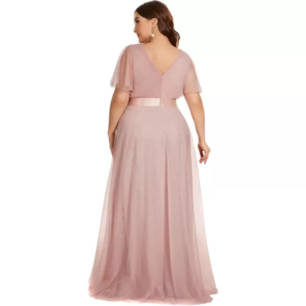 imageEverPretty Womens Double VNeck Empire Waist Front Wrap Plus Size Evening Dress 07962Pink