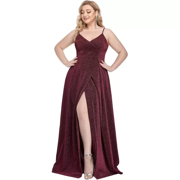 imageEverPretty Womens Glitter Side Slit Aline Plus Size Evening Dresses for Party 50120Burgundy