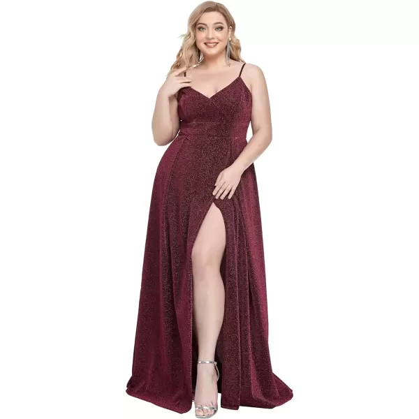 imageEverPretty Womens Glitter Side Slit Aline Plus Size Evening Dresses for Party 50120Burgundy