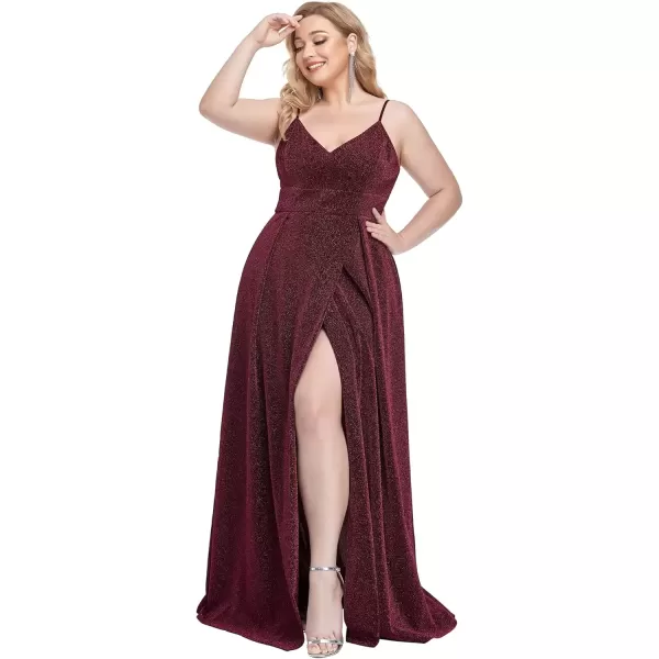 imageEverPretty Womens Glitter Side Slit Aline Plus Size Evening Dresses for Party 50120Burgundy