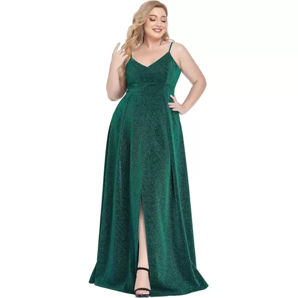 imageEverPretty Womens Glitter Side Slit Aline Plus Size Evening Dresses for Party 50120Green