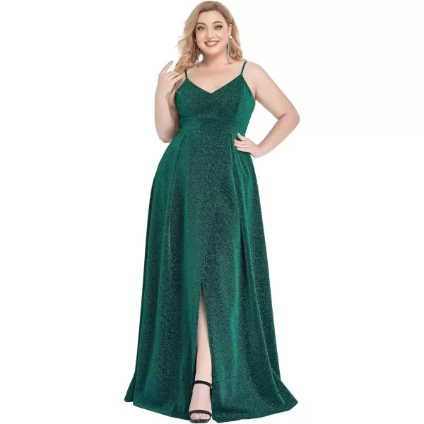 imageEverPretty Womens Glitter Side Slit Aline Plus Size Evening Dresses for Party 50120Green