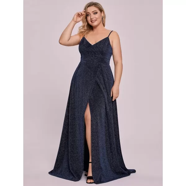 imageEverPretty Womens Glitter Side Slit Aline Plus Size Evening Dresses for Party 50120Navy Blue