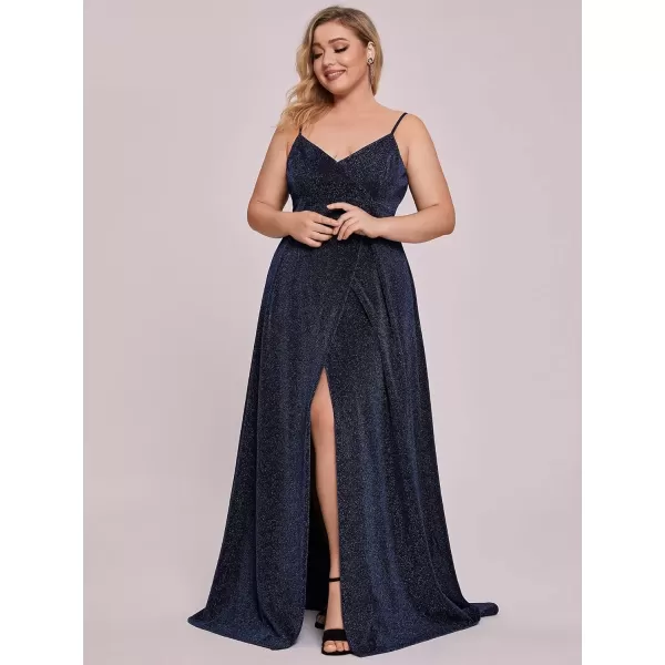 imageEverPretty Womens Glitter Side Slit Aline Plus Size Evening Dresses for Party 50120Navy Blue