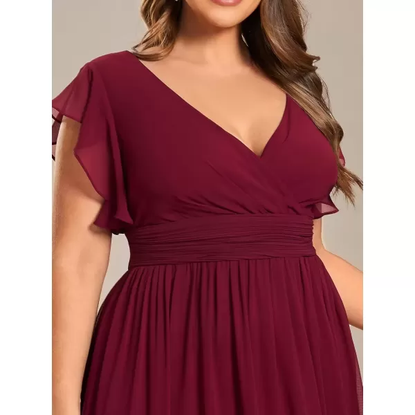 imageEverPretty Womens Plus Size Chiffon Ruffled Sleeves Back Cutout Bridesmaid Dresses 01819DABurgundy