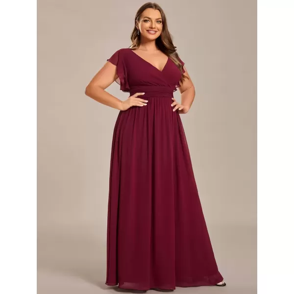 imageEverPretty Womens Plus Size Chiffon Ruffled Sleeves Back Cutout Bridesmaid Dresses 01819DABurgundy