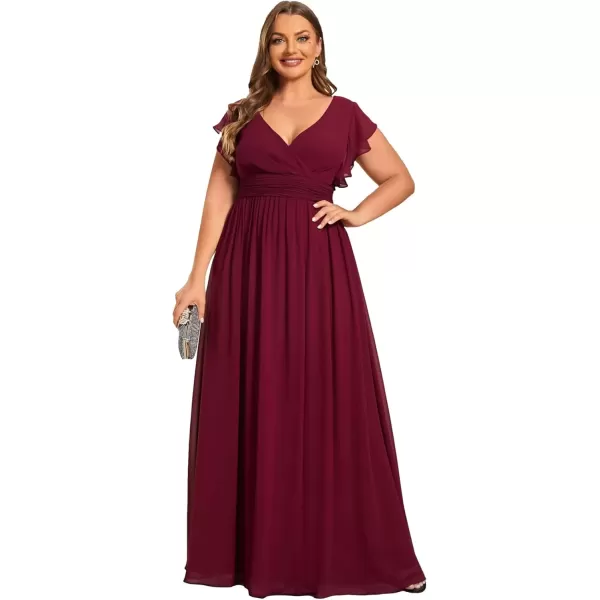 imageEverPretty Womens Plus Size Chiffon Ruffled Sleeves Back Cutout Bridesmaid Dresses 01819DABurgundy