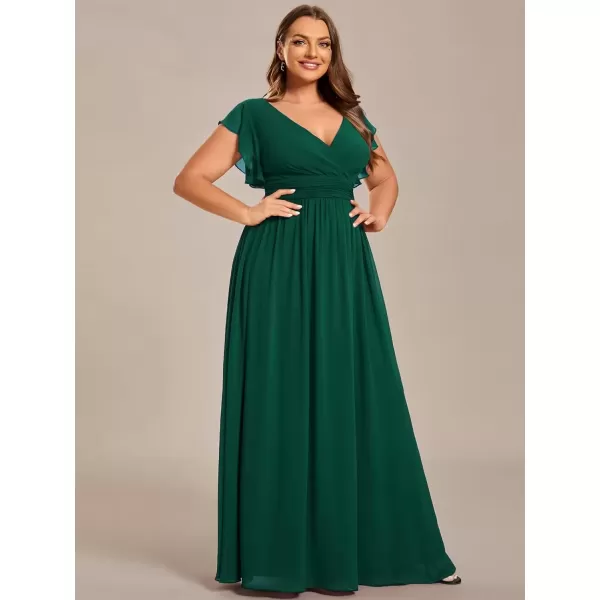 imageEverPretty Womens Plus Size Chiffon Ruffled Sleeves Back Cutout Bridesmaid Dresses 01819DADeep Green