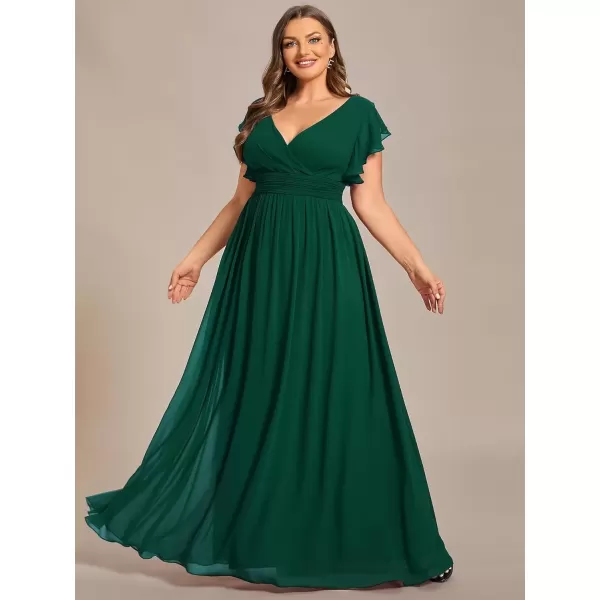 imageEverPretty Womens Plus Size Chiffon Ruffled Sleeves Back Cutout Bridesmaid Dresses 01819DADeep Green