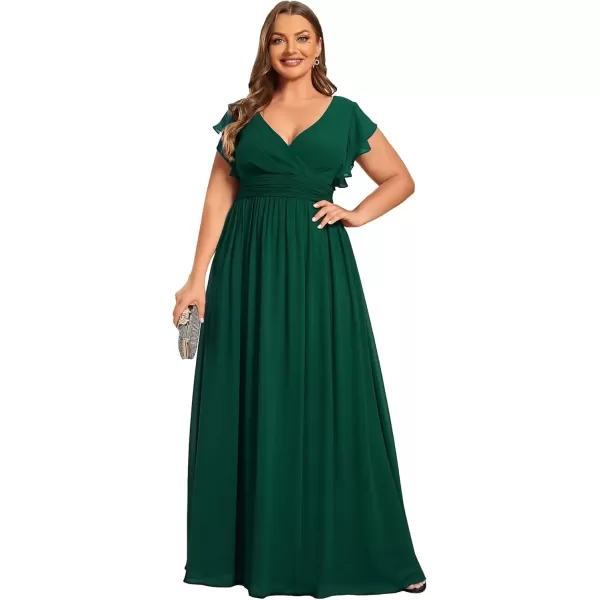 imageEverPretty Womens Plus Size Chiffon Ruffled Sleeves Back Cutout Bridesmaid Dresses 01819DADeep Green